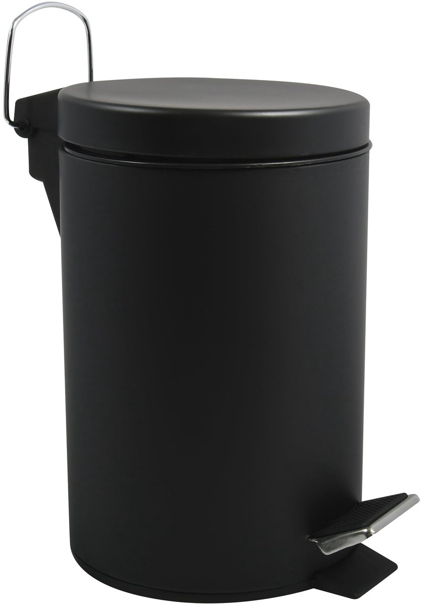 Famanu – Cosmetica-afvalbak voor de badkamer, roestvrij staal met verwijderbare binnenemmer, elegante pedaalemmer, compact en praktisch, zwart, 3L