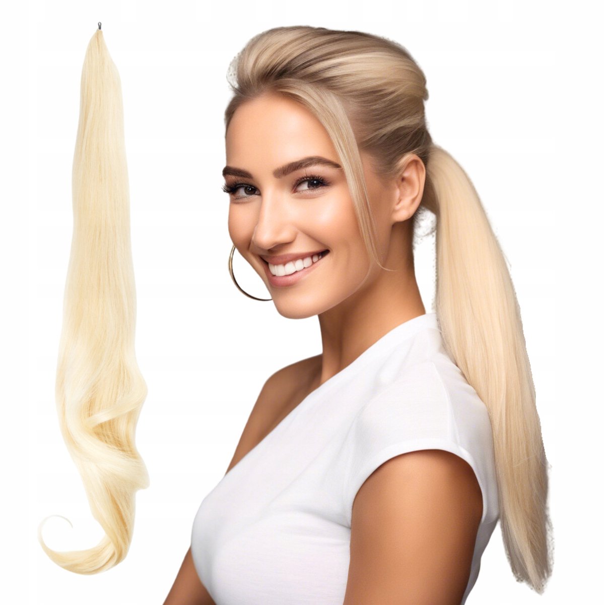 Cameron Hair Clip-in Paardenstaart 75cm - Platina Blond Synthetisch Haar