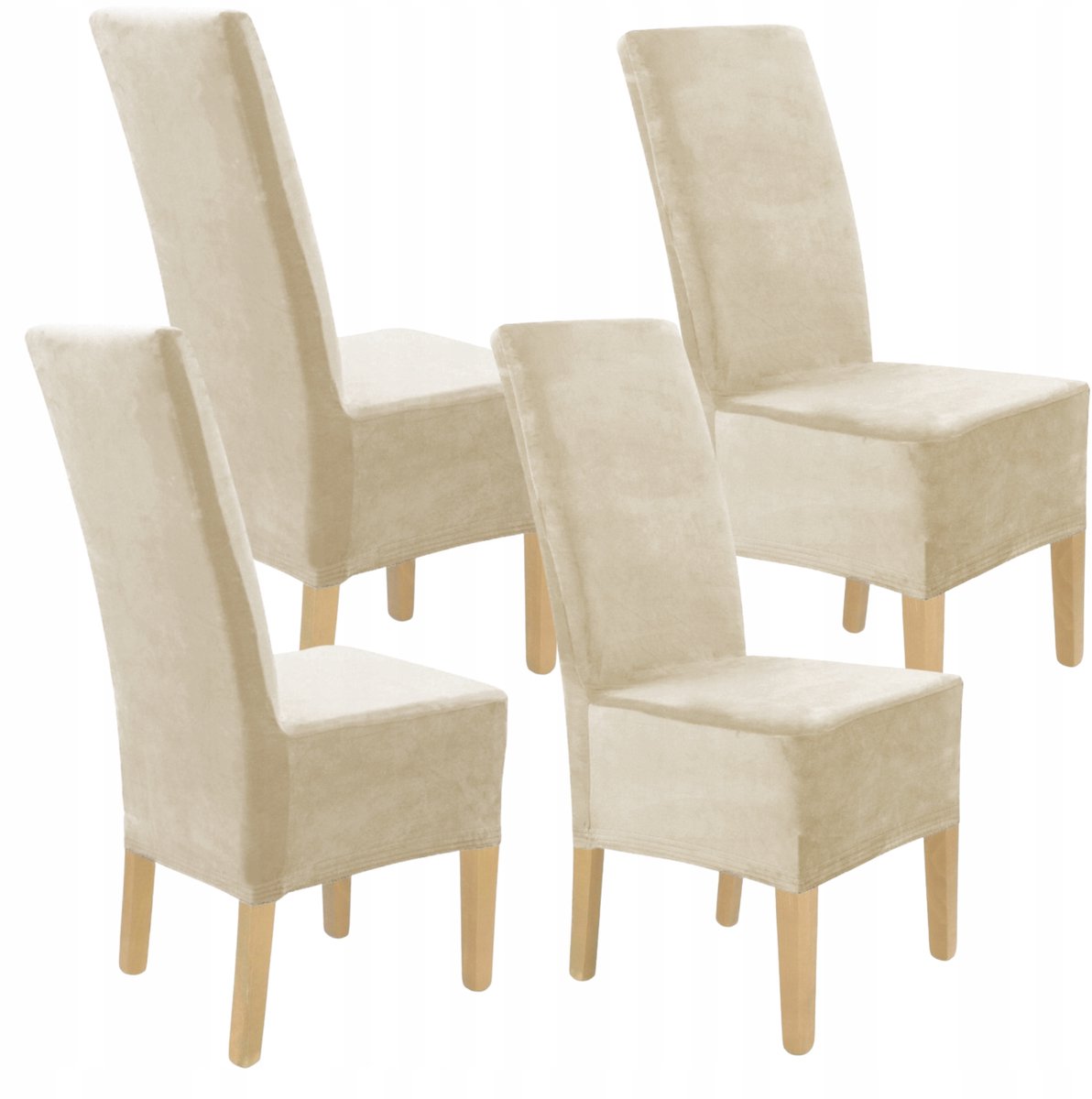 4x XXL Stoelhoes Kasjmier Beige Velours Elastiek - Bescherm en meubels