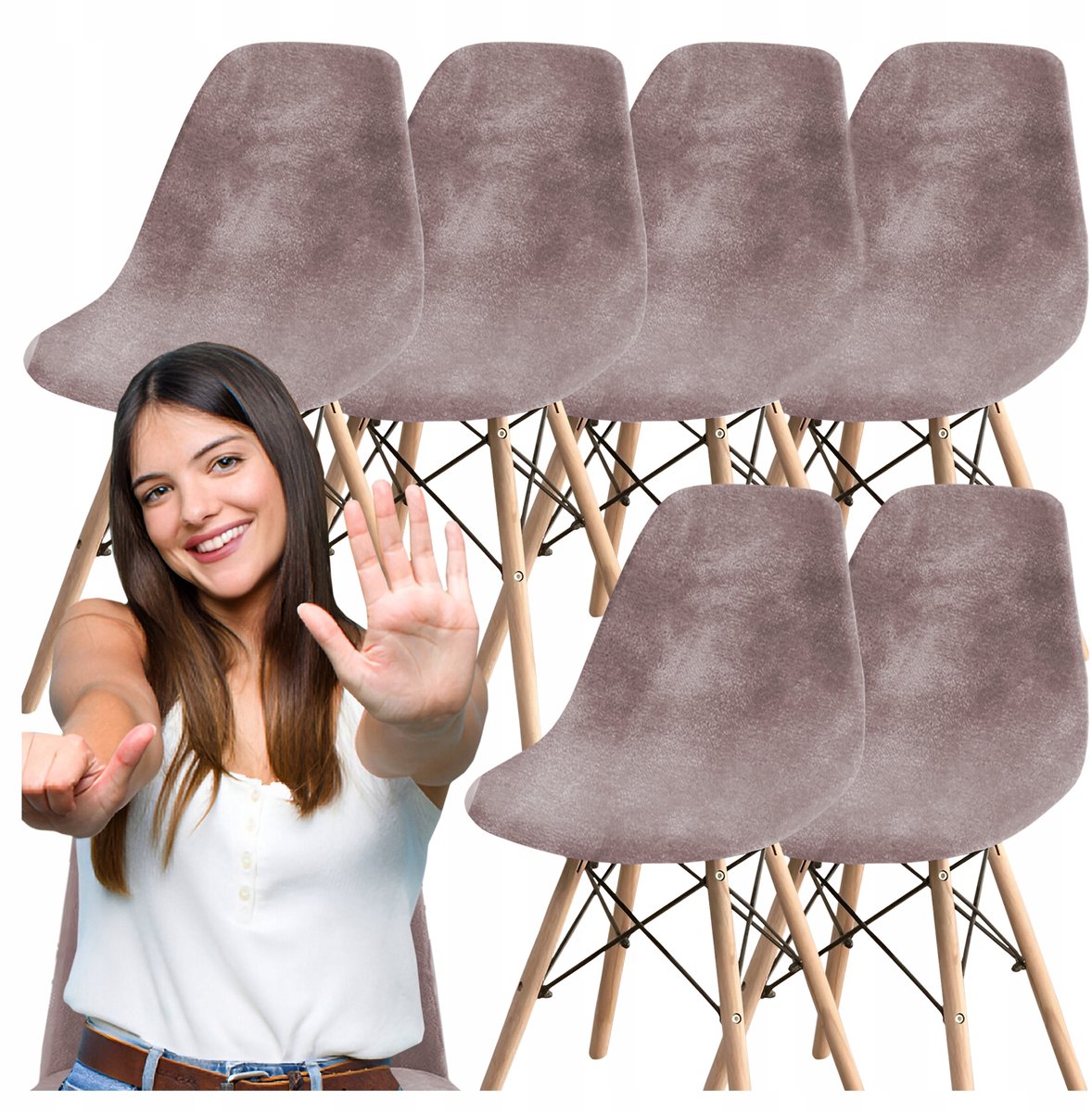 6x Luxe Velours Stoelhoes Scandinavisch Design - Elastisch & Wasbaar