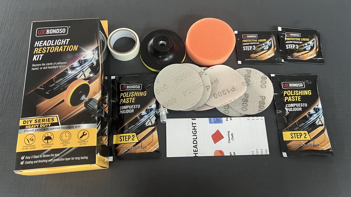 Doe-het-zelf reparatieset voor autokoplampen - Elektrisch slijpen en polijsten - Inclusief gereedschap voor het reinigen, polijsten en repareren van koplampen - Autogereedschap