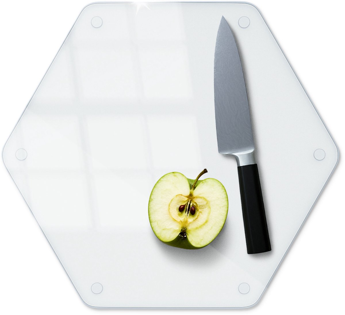 Coloray – Glazen Snijplank – h40 cm – Transparant – Gehard Glas – Zeshoekige keukenplank – Werkbladbescherming