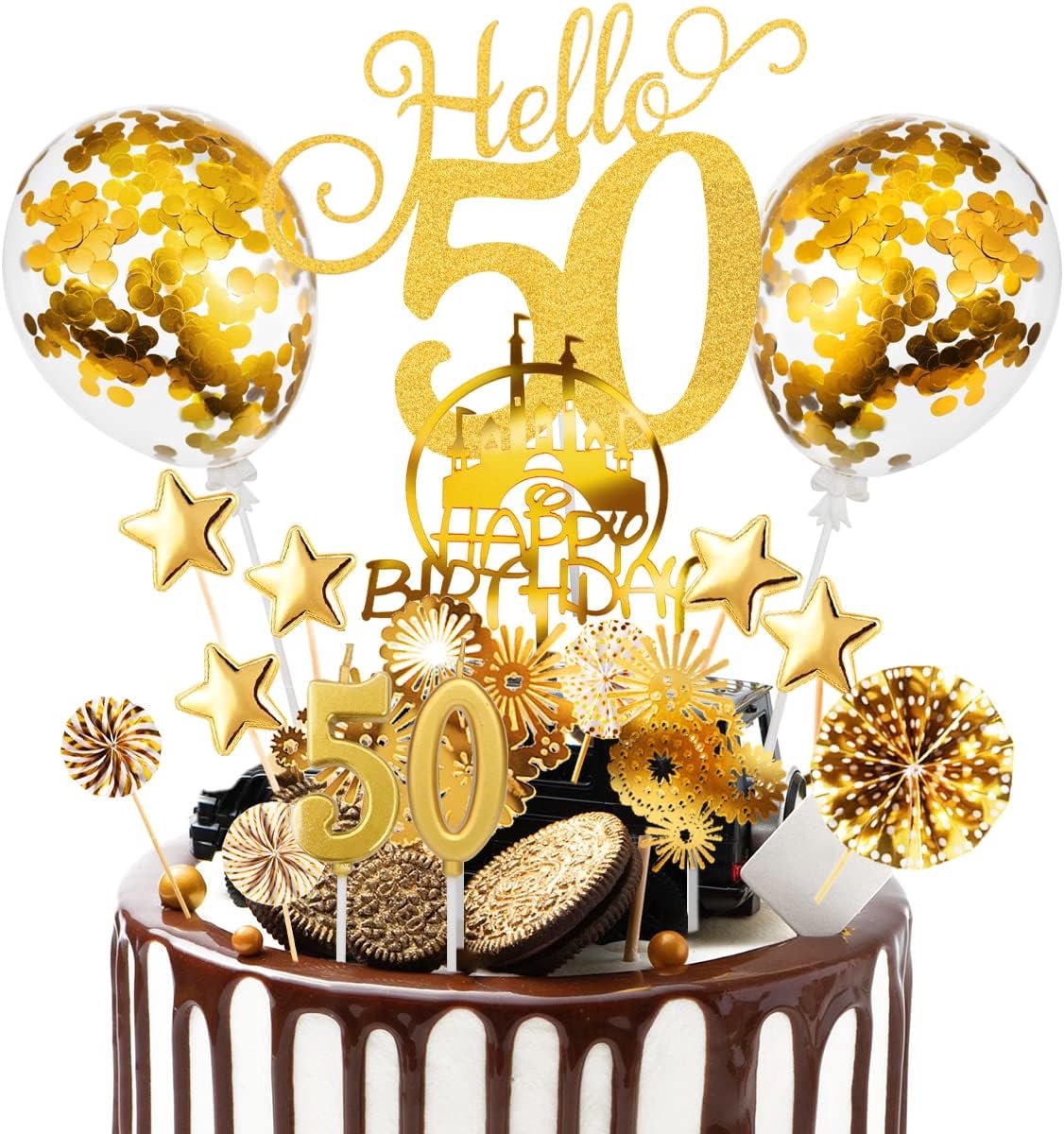 50th Birthday Cake Topper Unisex 17 Pieces Happy Birthday Cake Topper 50 - ShopVlot