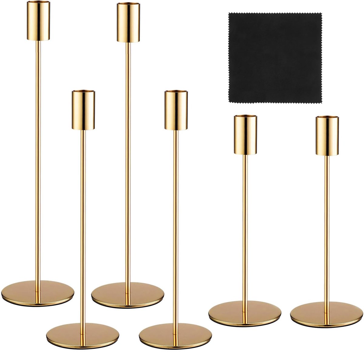 Set van 6 kandelaars, gouden metalen kandelaars, 3 soorten staafkaarsenhouders met hoogtes, decoratieve vintage - ShopVlot