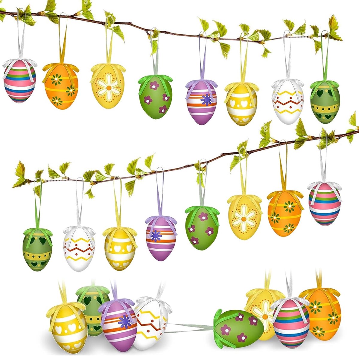 Easter eggs for hanging, 24 colourful plastic Easter eggs for hanging, Easter decoration, Easter eggs with great - ShopVlot