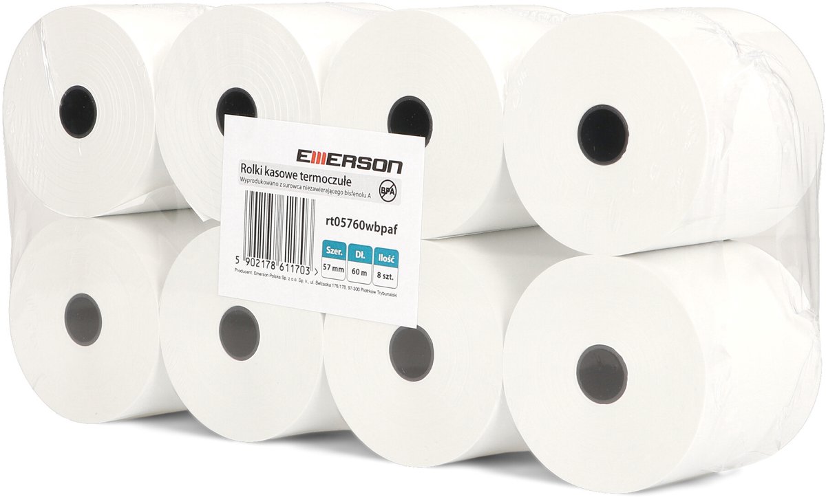 8x Thermische Kassabonnen Rol 57mm x 60m BPA-vrij - Emerson