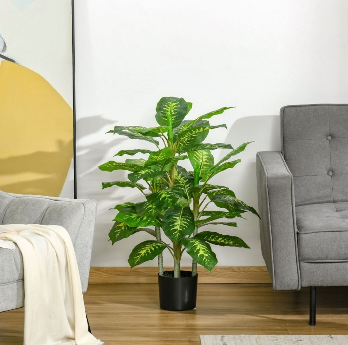REDOM - Kunstplant Dieffenbachia - Brede gestreepte bladeren - Realistische afwerking - In pot - Voor binnen & buiten - Kunststof - Groen - 95 cm