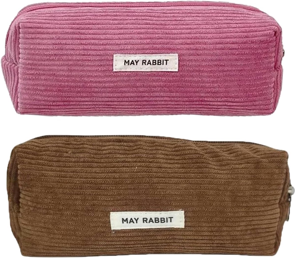 2 Pcs Ribbed Velvet Pencil Case with Practical Zipper Large Capacity Portable Pencil Case Soft Pencil Case for Girls - ShopVlot