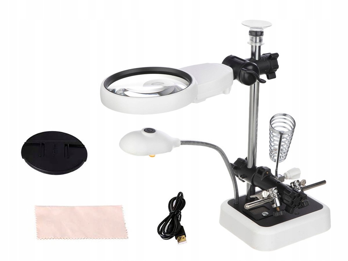 Professionele Derde Helpende Hand Met LED Verlichting & 3x Vergroting Loep - Helping Hand Soldeerhulp Met Loeplamp & Vegrootglas - Loep Lamp Met Soldeerbout Houder Voor Solderen & Hobby Werk