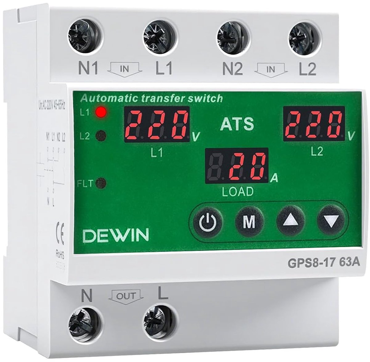 DEWIN Automatic Inverter, Dual Force Automatic Inverter ATS DIN Rail with Over/Under/Overcurrent Protection 63A AC 220V - ShopVlot