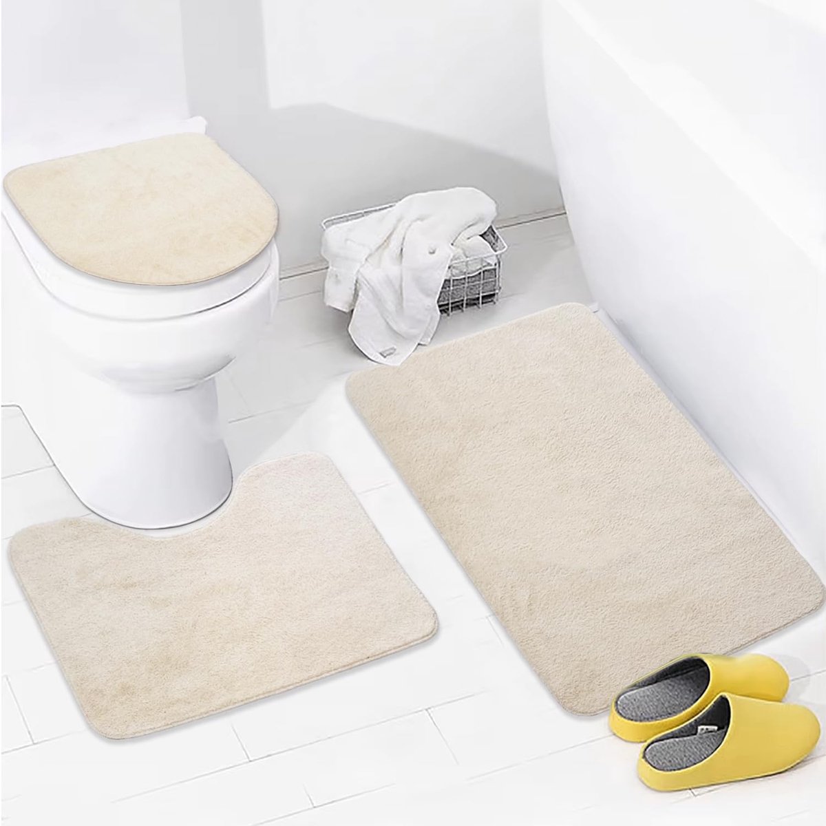 Bonny Home Ultrasoft Unicolor set van 3 antislip badmat met leren zool (beige) - ShopVlot