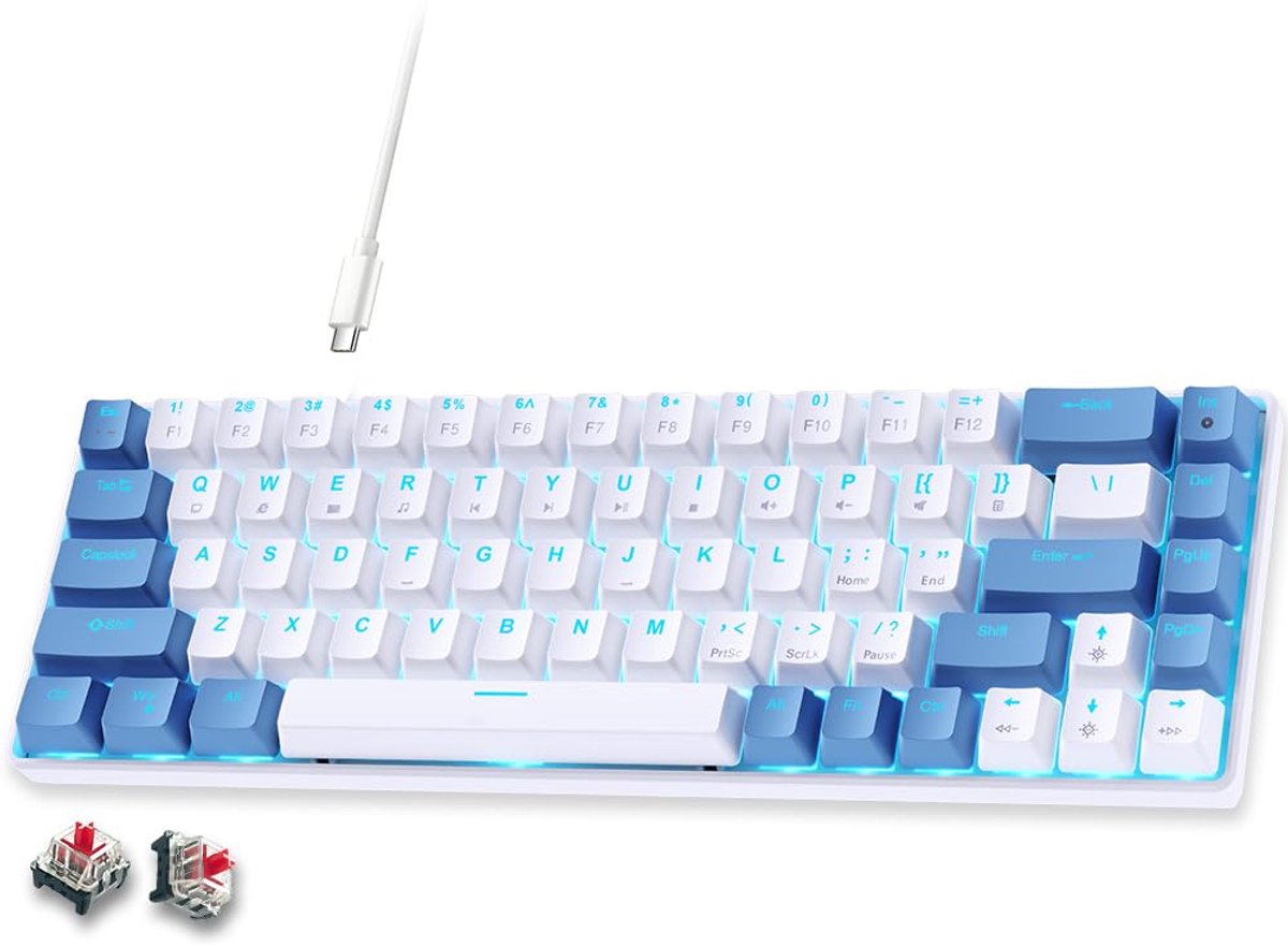 mechanisch toetsenbord 60% - blauwe achtergrondverlichting - 68-toetsen gaming-toetsenbord - ShopVlot