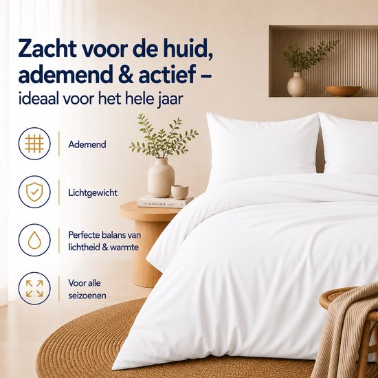 Komfortec Premium Dekbedovertrek 240x220 cm + 2x Kussensloop 40x80 cm - 100% Microvezel - 90 g/m² - 3-Delige Superzachte Beddengoedset - met Rits - Wit van Komfortec — afbeelding 5