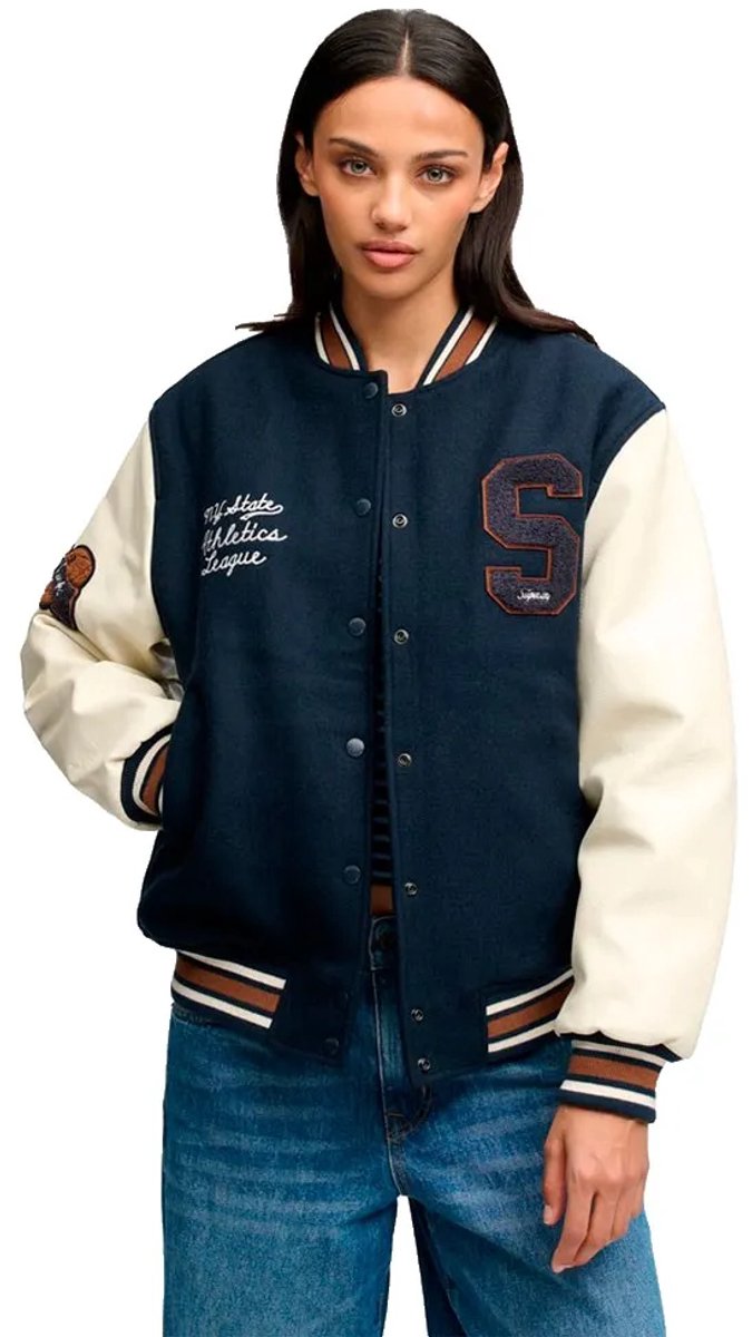 Superdry Patch Varsity Bomberjack M Vrouw Marineblauw