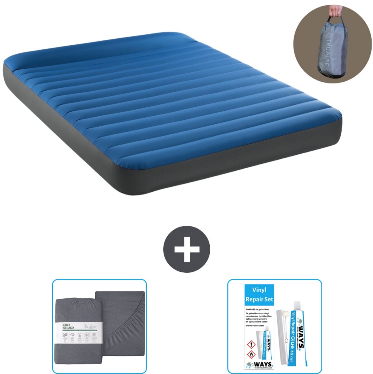 Intex Luchtbed - 2-Persoons - 152 x 203 x 22 cm - Blauw - Inclusief pomp - Hoeslaken en Reparatieset