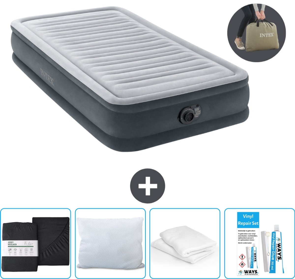 Intex Luchtbed - 1 Persoons - 99 x 191 x 33 cm - Grijs - Inclusief pomp - Accessoires CB17