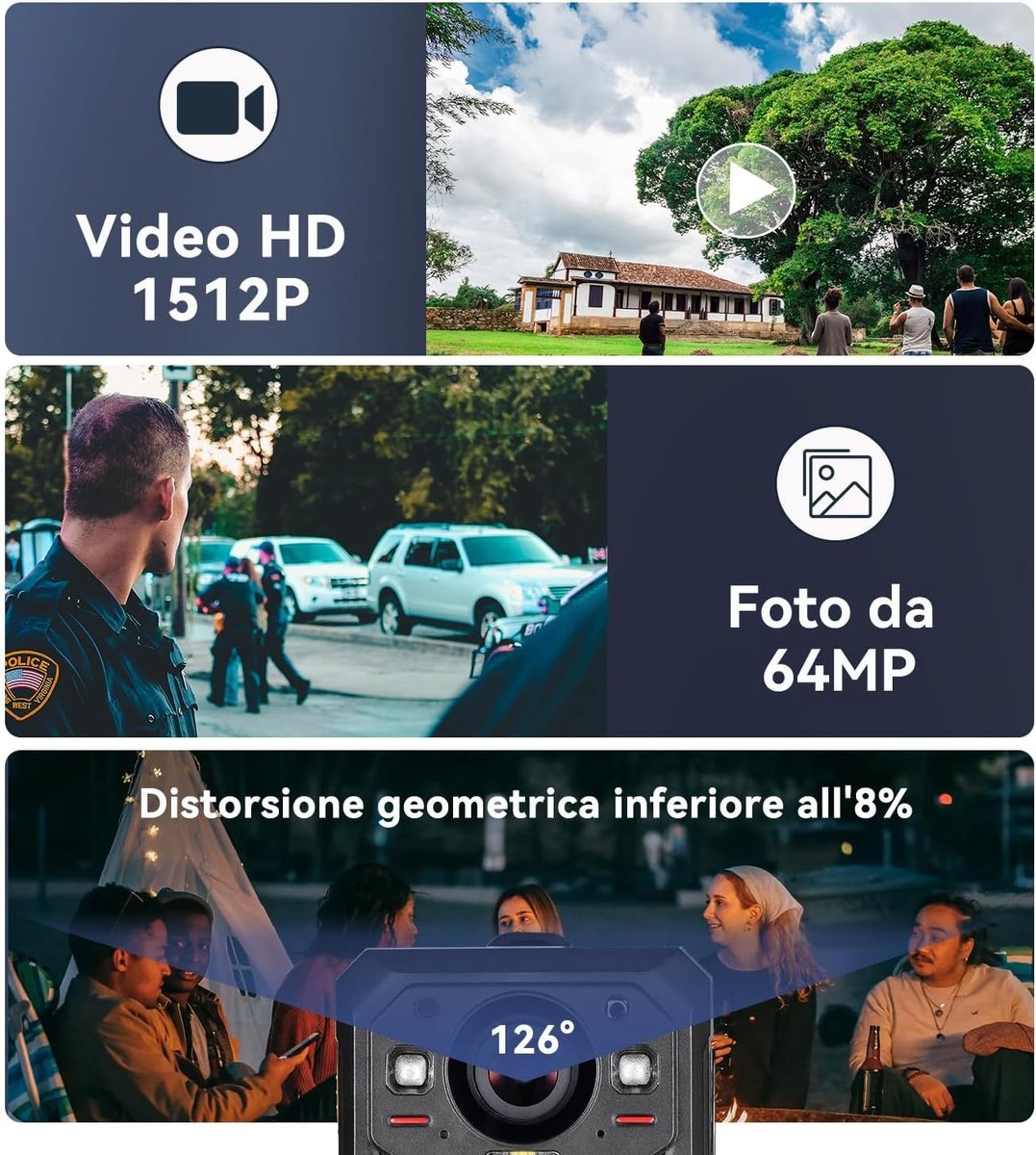 Bodycamera - 64G - Ingebouwde 3600mAH Batterij - HD Lichaamscamera met Nachtzicht - Voor Politie en Veiligheid