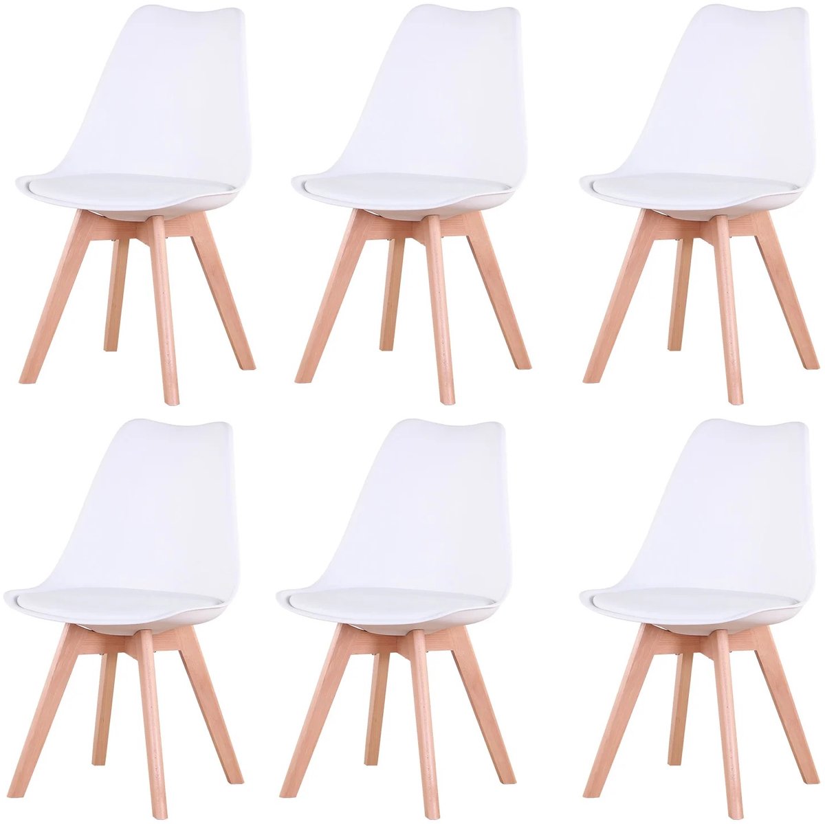 Chelsey-store - Set van 6 Eetkamerstoelen – Scandinavische Eetkamerstoelen - PU-Gewatteerde Zitting - Moderne stijl - Wit