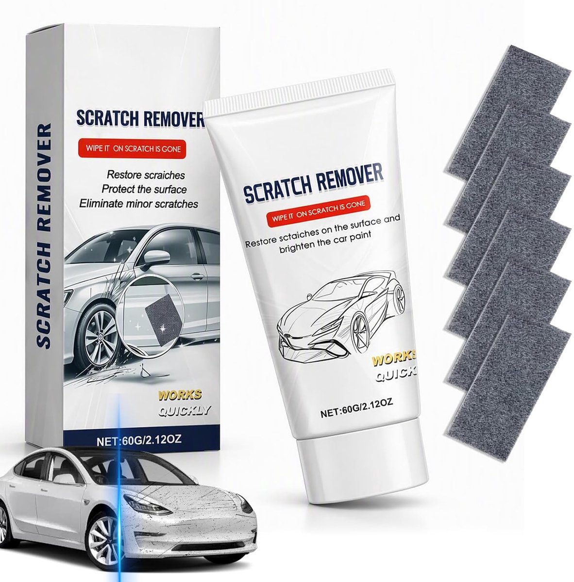 Autokrasreparatieset met 60 g lakreparatiepasta en 6 nano-polijstdoekjes, verwijdert fijne lakkrassen, polijst en - ShopVlot