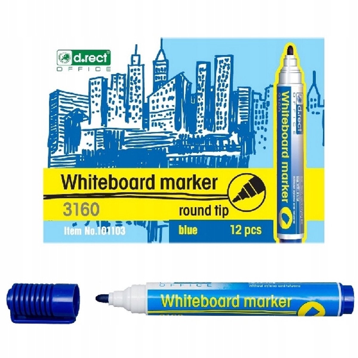 D.RECT Whiteboard Markers Blauw - 12 Stuks