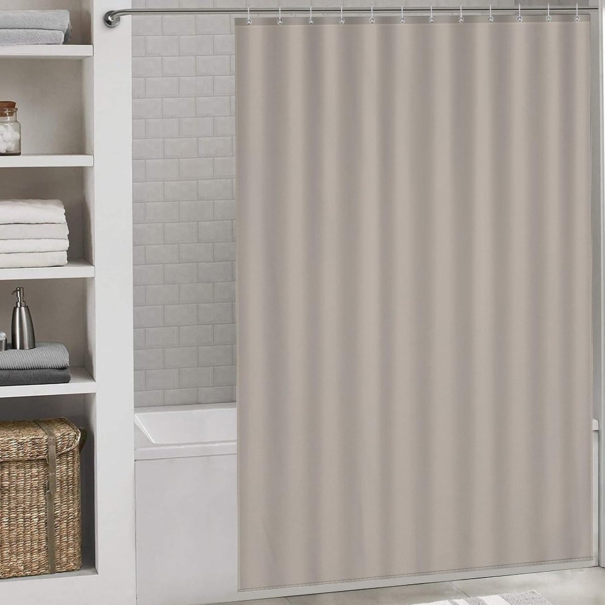 Effen Douchegordijn Beige 180x180 cm – Premium PEVA Badgordijn – Waterdicht & Antivlek – Met 12 Roestvrijstalen Ogen – Wasbaar