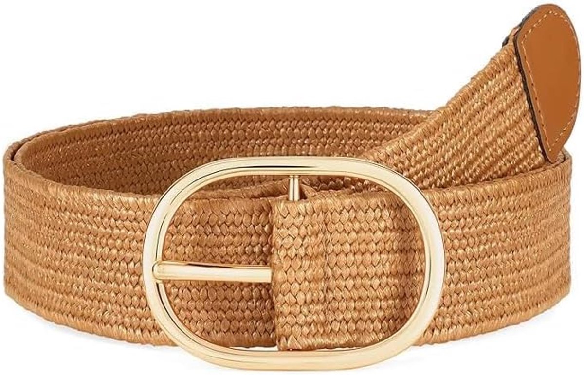 Women's waist belt, braided with oval buckle, wide waist belt, boho belt, rattan braided belt, elastic waist belt - ShopVlot
