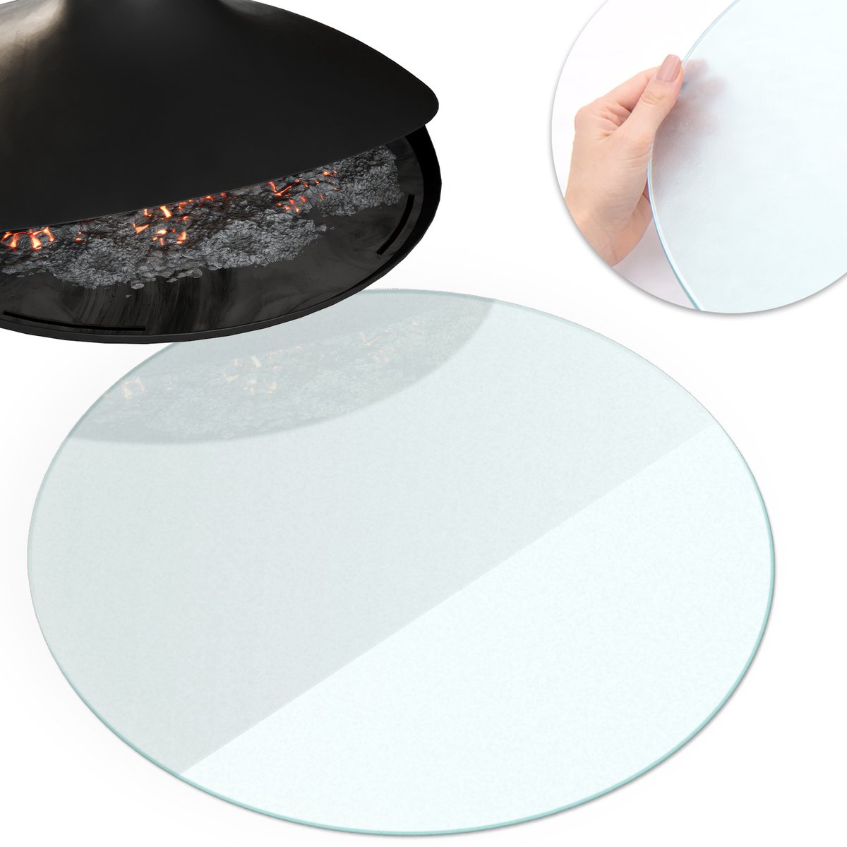 Wallfluent - Vloerplaat openhaard - fi90cm - Halftransparant Rond - Plaat voor onder houtkachel - Kachelvloerplaat