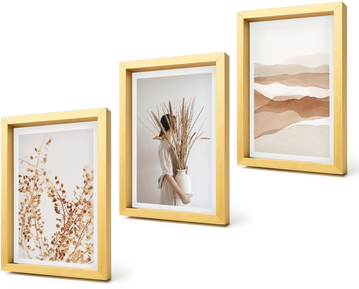 Coloray 4-Delige Schilderij Set - Abstracte plantmotieven in rustieke boho-stijl - 20 x 30 cm - Wanddecoratie - Schilderijen Set - Kantoor - Interieur Decoratie