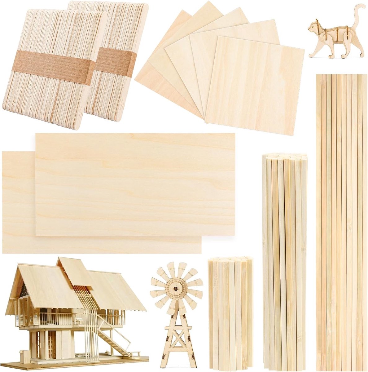 217 pieces natural wood handicraft balsa wood leaves smooth icicles art stick square plugs sticks perfect for craft - ShopVlot