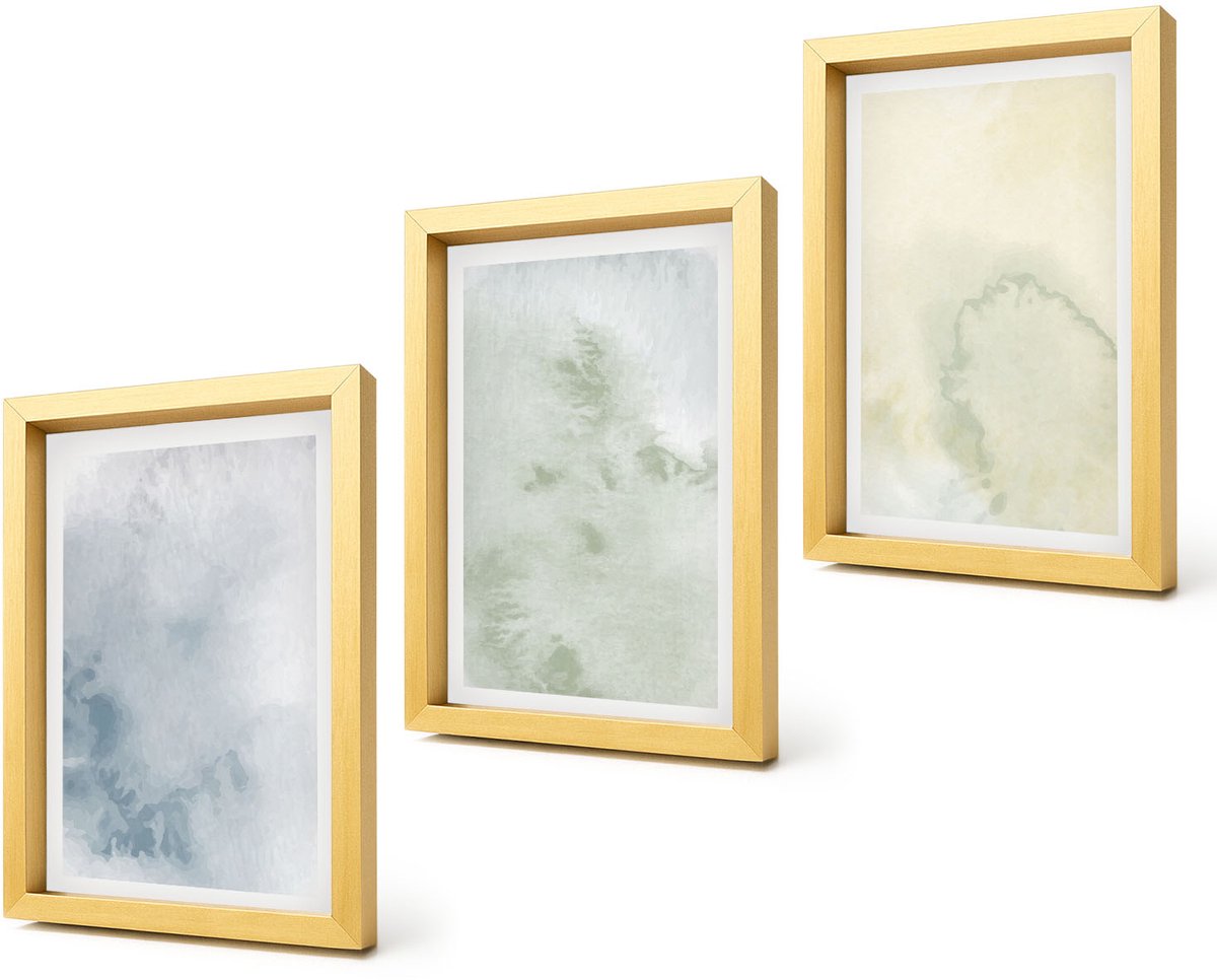 Coloray 4-Delige Schilderij Set - Pastelkleurige aquarelverf op canvastextuur - 20 x 30 cm - Muurdecoratie - Wanddecoratie - Hal - Decoratieve Schilderijen