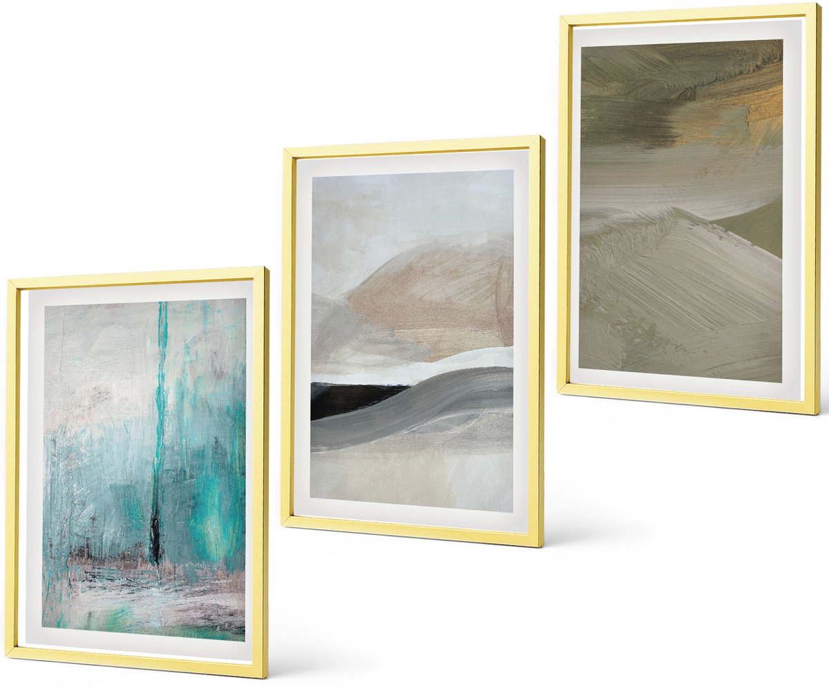 Coloray 3-Delige Schilderij Set - Geschilderde Abstracte Minimalistische Decoraties - 40 x 40 cm En 40 x 60 cm - Muurdecoratie - Schilderijen Set - Woonkamer - Interieur Decoratie