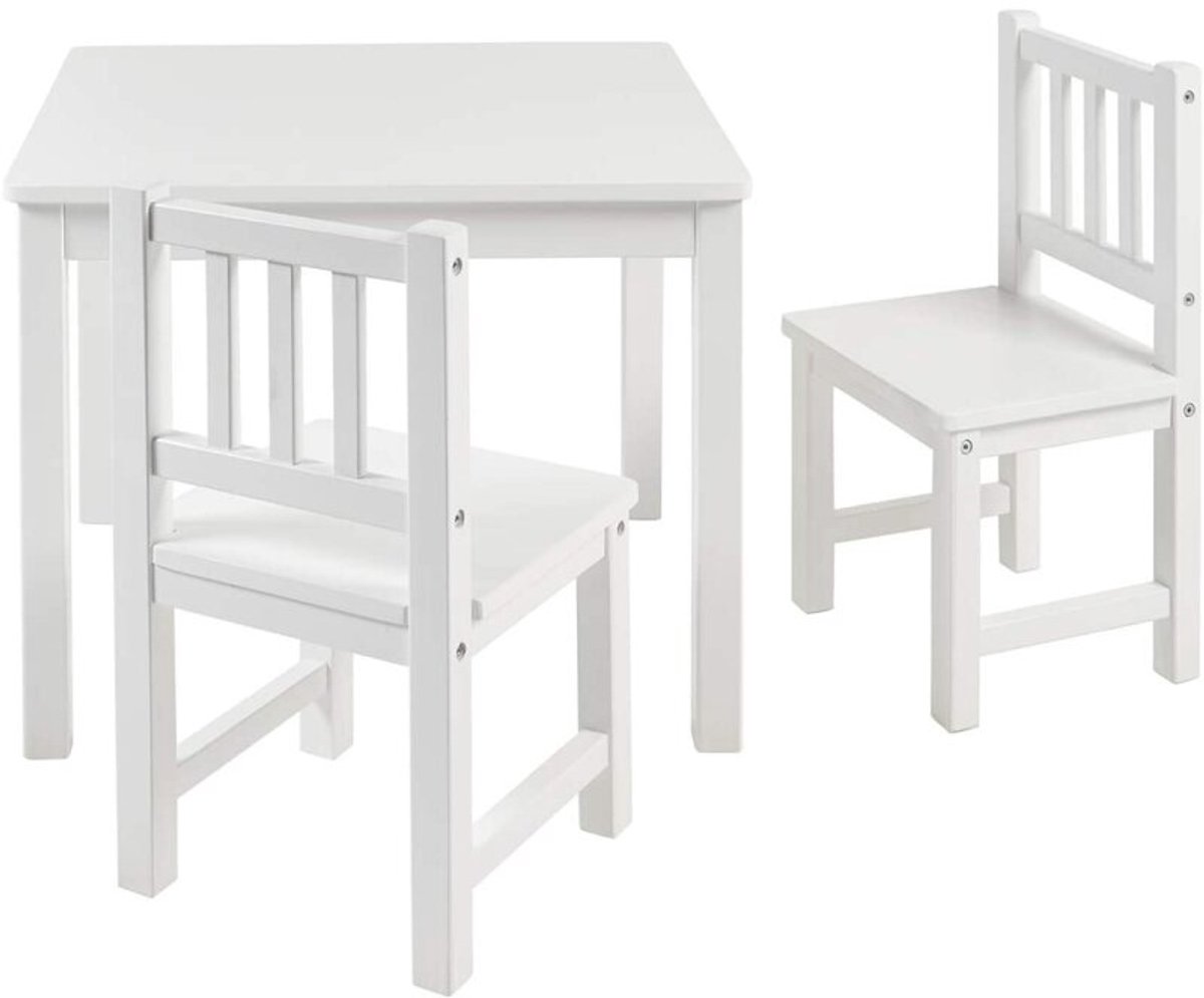 Bomi Amy Kindertafel met 2 Stoeltjes Hout FSC Wit - Massief Grenenhout - Kindertafel en Stoeltjes - Speeltafel - Tekentafel - 3 t/m 6 Jaar