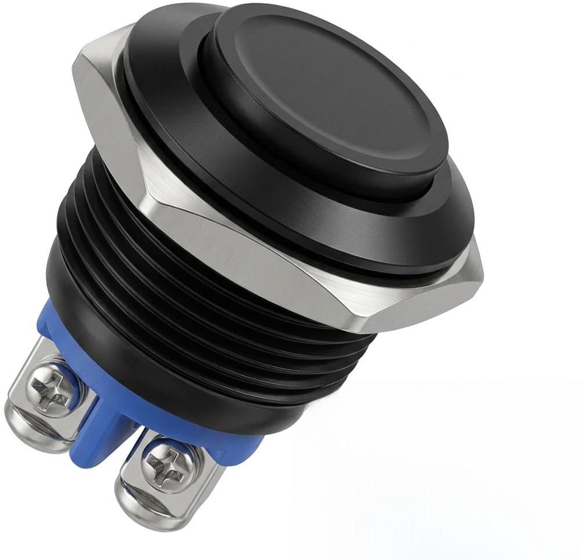 Drukknop 12V 16mm - Zwart metaal - IP20 water- en stofbestendig - Ideaal voor voertuigen en DIY-projecten - ShopVlot