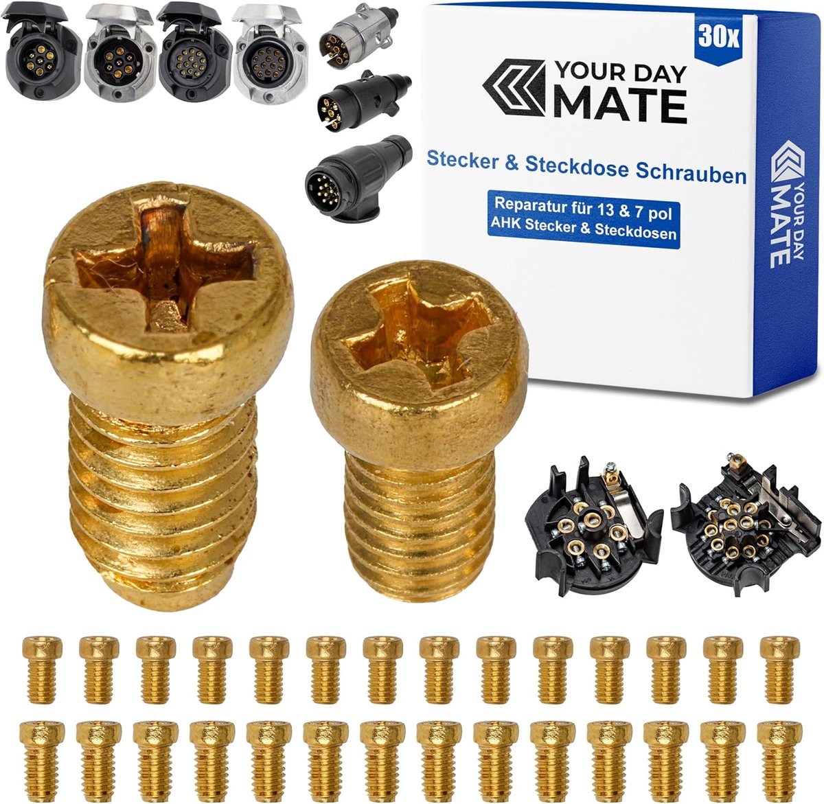 Vervangschroeven voor trailerplug - M3.5 x 6 en M3 x 4.5 - messing - corrosiebestendig en betrouwbaar - ShopVlot