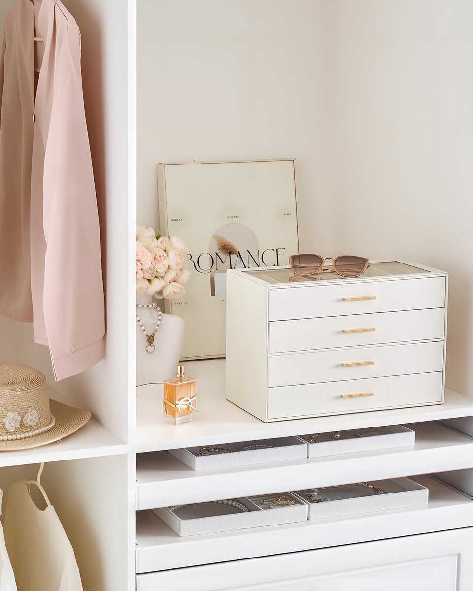 Zonnebril opbergdoos 4 lagen - beige - helder bovenklep - stijlvolle eyewear organizer - ShopVlot