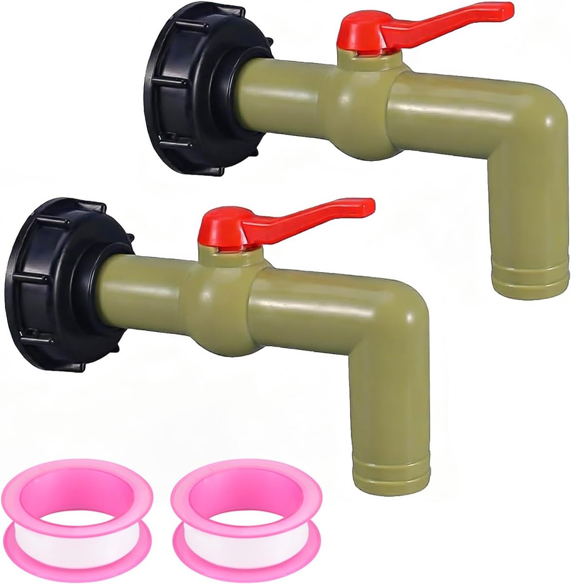 IBC aftapkraan 1 inch - 2 stuks met S60 x 6 schroefdraad - complete set met afdichtringen en tape - ShopVlot
