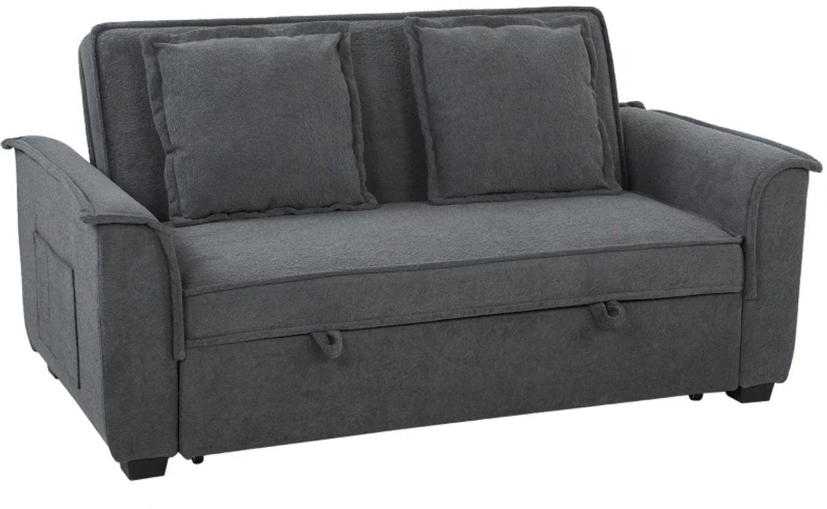 Slaapbank futon - Verstelbare rugleuning - 2-zits - Inclusief 2 kussens - Donkergrijs