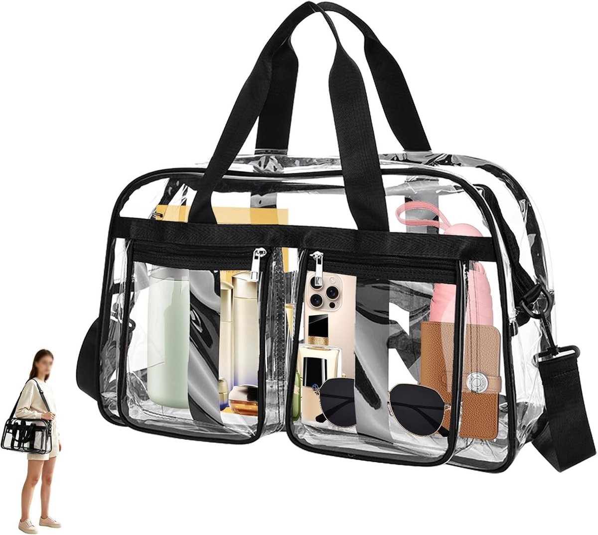 Grote Transparante Duffle Tas - Zwart - 49 x 17 x 32 cm - Waterdicht PVC - Voor Werk, Sport en Strand