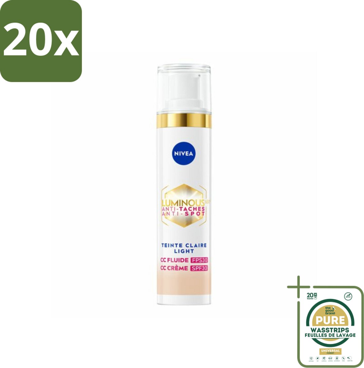 20 x NIVEA - Cellular LUMINOUS630 CC Crème Licht - Gekleurde Dagcrème - Tegen Pigmentvlekken - SPF 30 - 40 ml - Grootverpakking - Pigmentvlekken - Pigmentatie - Zonbescherming - CC Cream - Huidverzorging