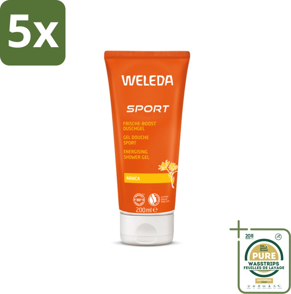 5 x WELEDA - Douchegel Sport - Arnica - 200 ml - Grootverpakking - Sportdouchegel - Herstel - Arnica - Rozemarijn - Lavendel
