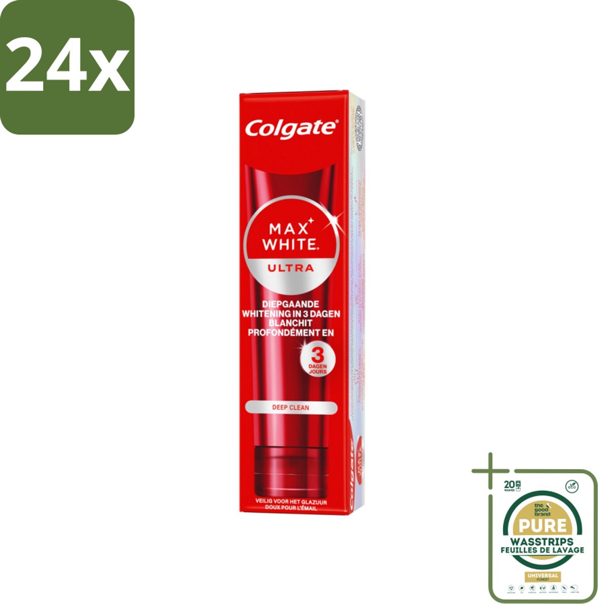 Colgate - Tandpasta - Max White - Ultra Deep Clean Whitening - 75 ml - Voordeelverpakking - 24 stuks - Diepe reiniging - Colgate