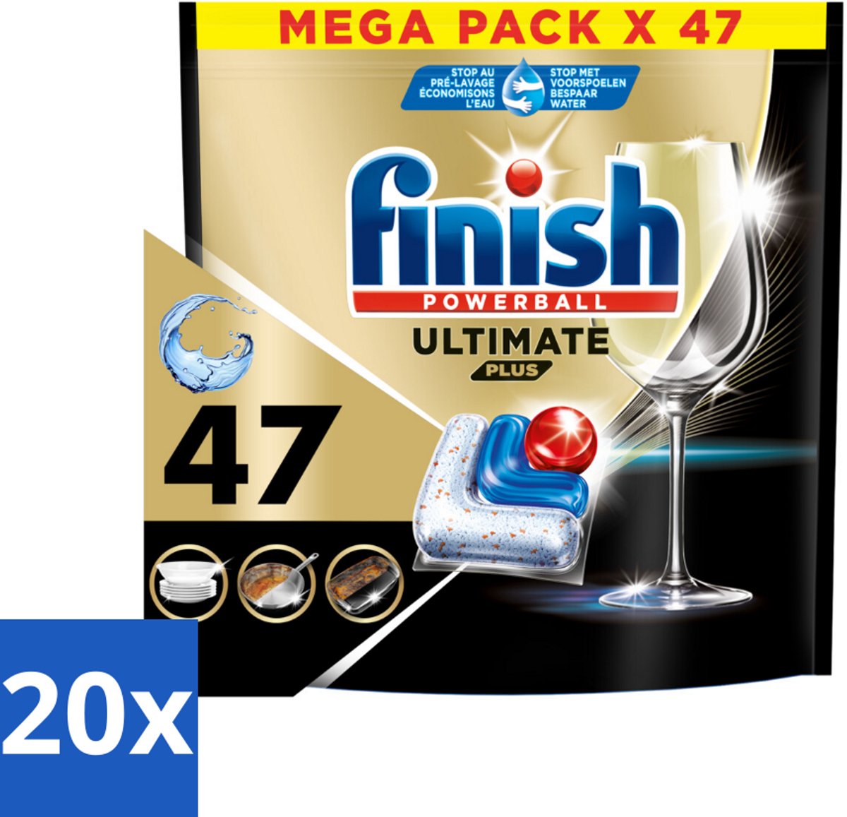 20 x Finish - Vaatwasmiddel - Ultimate Plus All in One Regular - Krachtige Alles-in-1 Reiniging - 47 capsules - Vaatwasmiddel - Vaatwasser - Reinigingskracht - Aangekoekte Etensresten - Glans