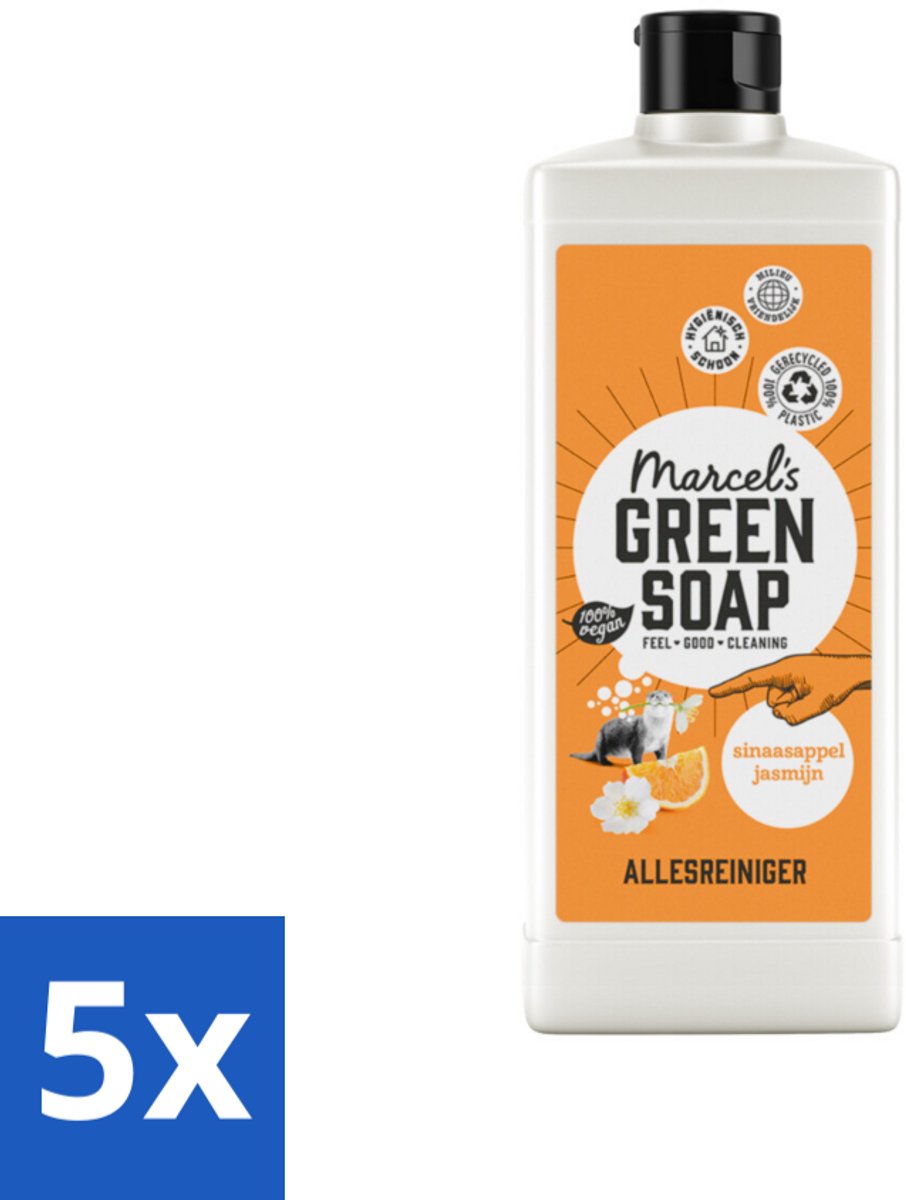 5 x Marcel's Green Soap - Allesreiniger - Sinaasappel & Jasmijn - Natuurlijk & effectief - 750 ml - Allesreiniger - Natuurlijke Reiniger - Plantaardige Zepen - Vet Verwijderen - Vuil Verwijderen
