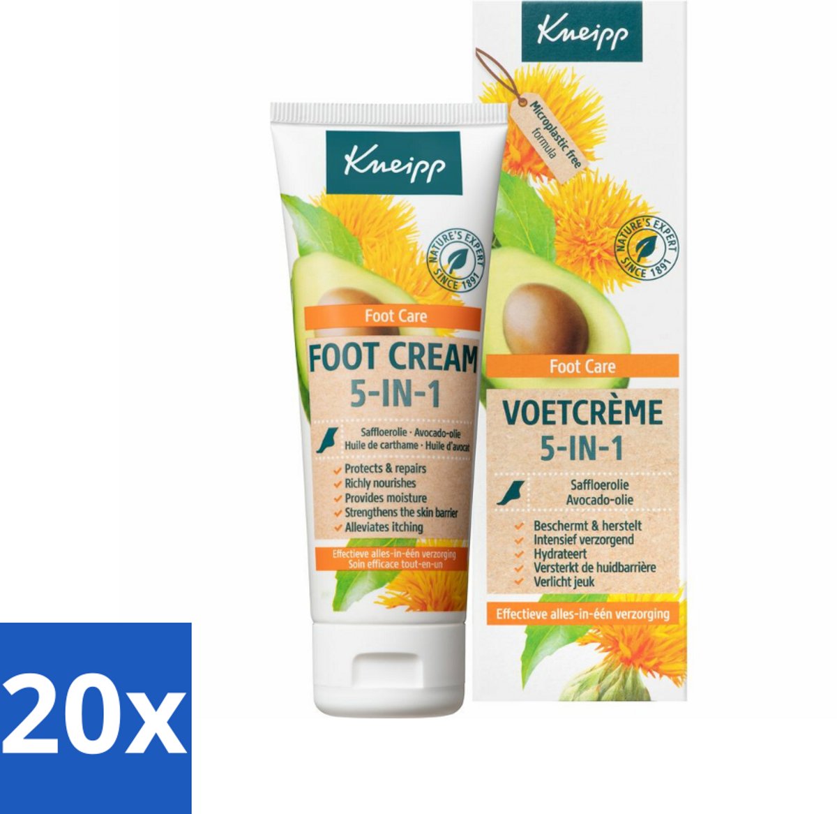 20 x Kneipp - Voetcrème 5‑in‑1 - Verlicht jeuk, hydrateert & herstelt - 75 ml - Voetcrème - Voetverzorging - Voeten Hyderate - Jeuk Verlichten - Droge Voeten