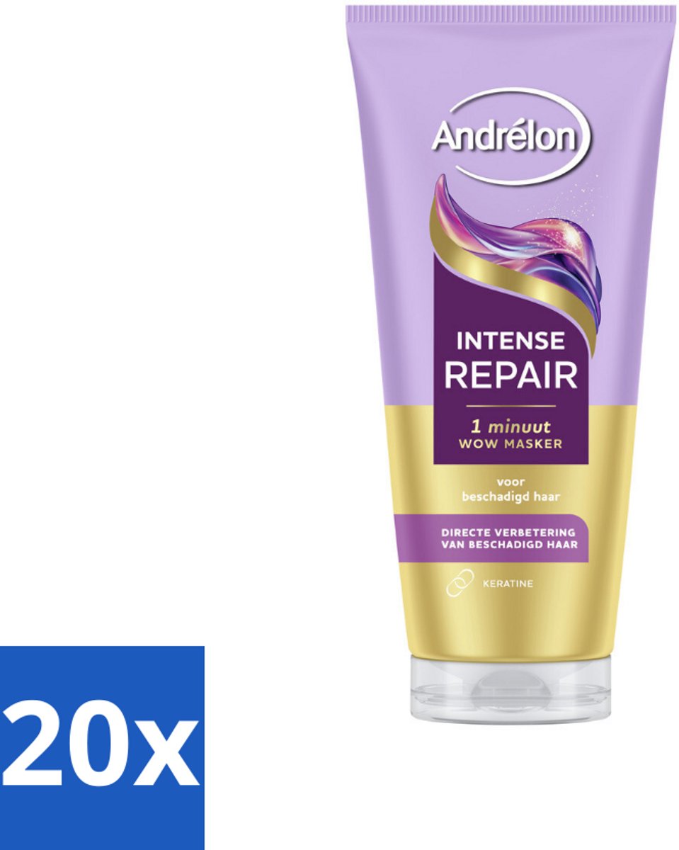 20 x Andrélon – Haarmasker WOW – Intense Repair – 180 ml - Haarmasker - Haarherstel - Beschadigd Haar - Keratine - 1 Minuut Herstel