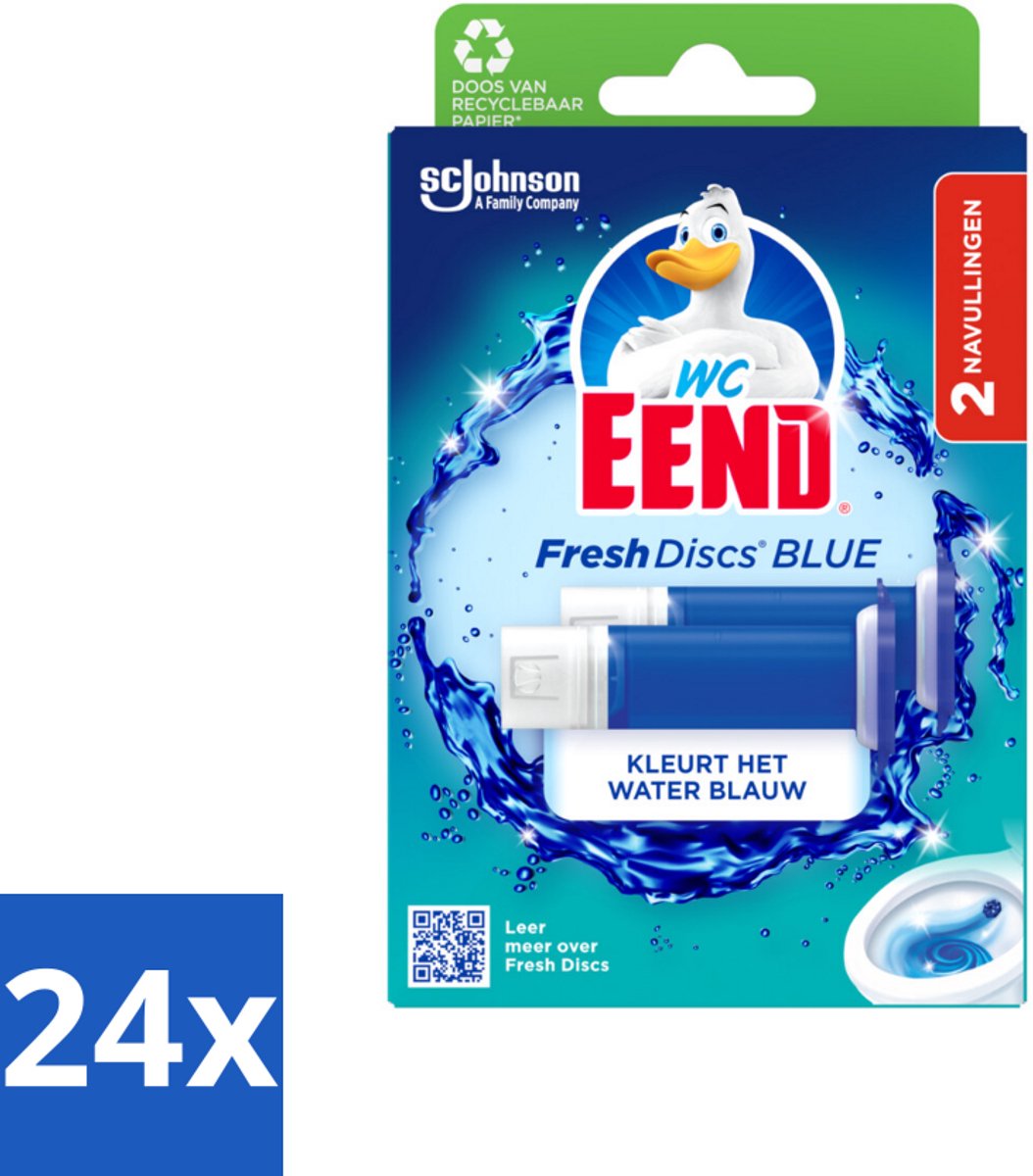 24 x WC Eend - Fresh Discs Coloring Blue - Duo Navulling - Kleurt Water Blauw & Verfrist - 72 ml - Toilet Schoonmaak - Toilet Reiniger - Toilet Fris - Toilet Geur - Toilet Tabs