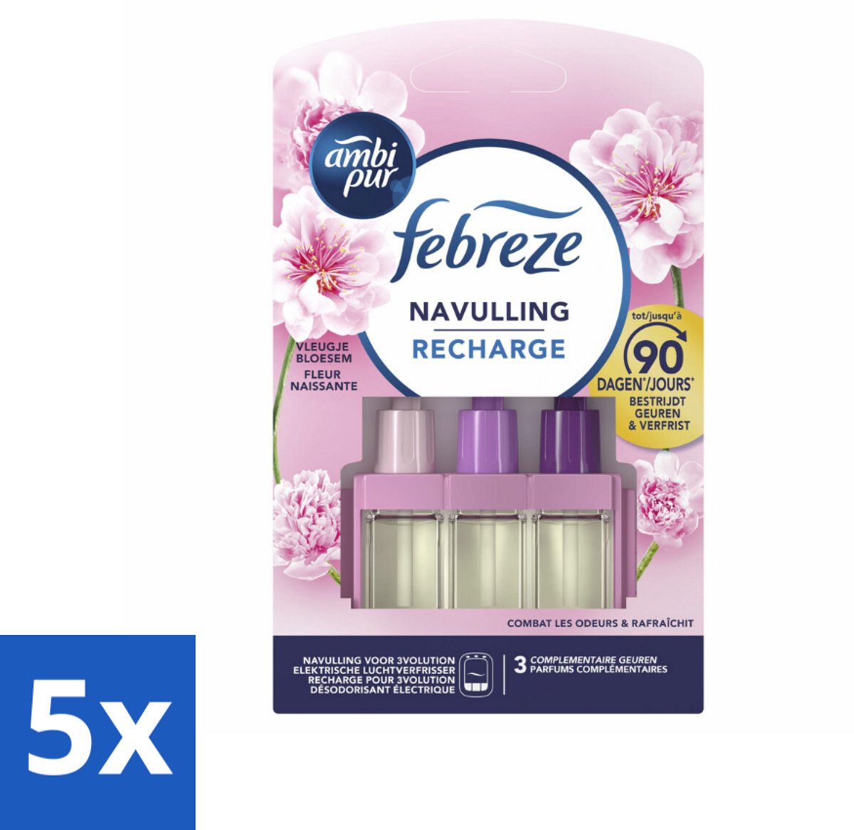 5 x Ambi Pur - 3Volution - Navulling - Vleugje Bloesem - 20 ml - Geurverspreider - Geur - Frisheid - Bloemige Geur - Geurwisseling