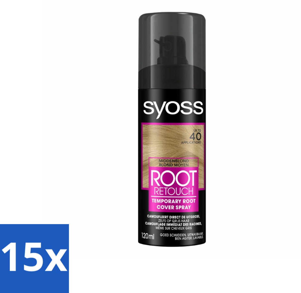 15 x SYOSS - Uitgroeispray Middenblond - Uitgroeispray - Kleurbescherming - Directe Grijsdekking - Uitgroeispray - Uitgroeispray Middenblond - Uitgroeispray Donkerblond - Uitgroeispray Grijs - Uitgroeispray Kleur