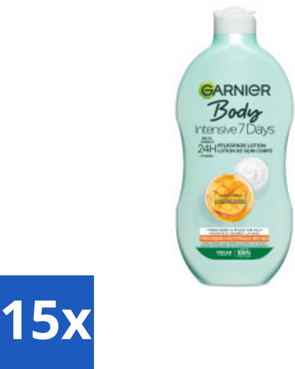 15 x Garnier - Body - Bodylotion - Intensive 7 Days - Verzorgend - Mango-extract & Probiotica - 400 ml - Bodylotion - Droge Huid - Mango Extract - Probiotica - Hydratatie