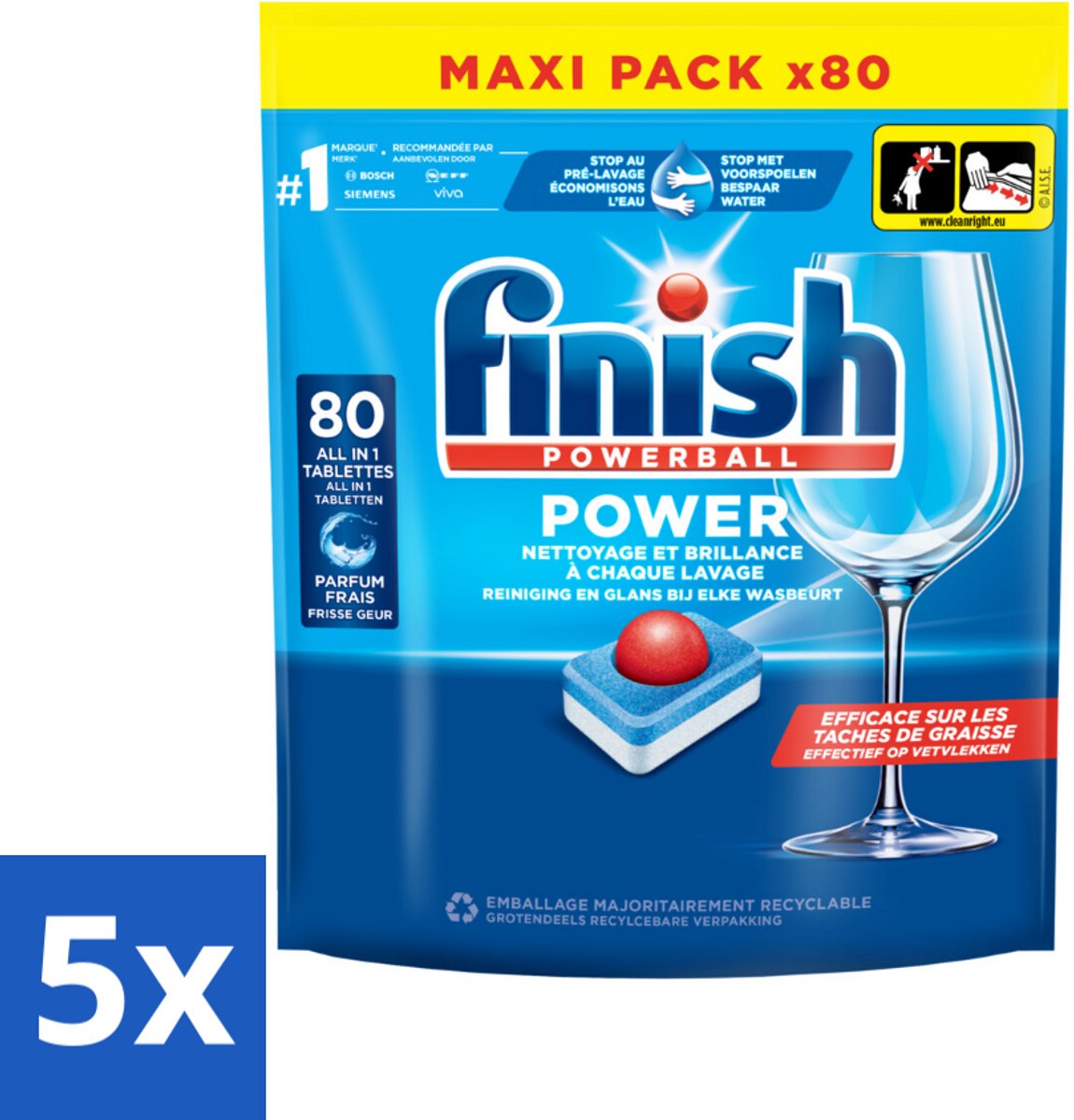 5 x Finish - Vaatwasmiddel - Power All in One Regular - Effectieve Alles-in-1 Reiniging - 80 capsules - Vaatwasmiddel - Vaatwasser - Vaatwas - Vaatwas Tablet - Vaatwas Capsule